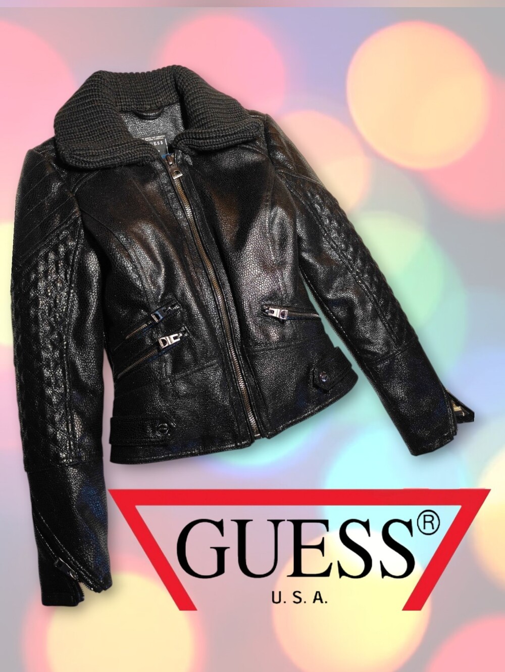 Women's GUESS Snakeskin Textured Faux Leather Moto Jacket